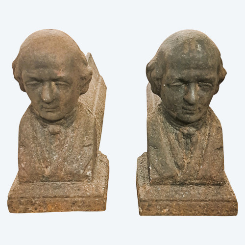 Coppia di alari da camino busto di Béranger del XIX secolo