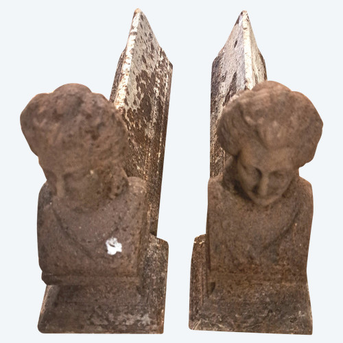 Pair of 19th century female bust fireplace andirons