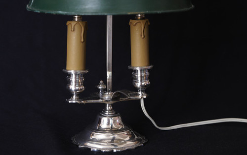 Bouillotte-Lampe aus versilberter Bronze aus dem 19. Jahrhundert
