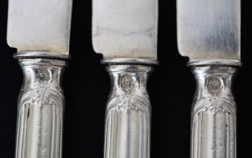 Servizio da dessert in argento massiccio 6 coltelli + 6 forchette XIX secolo