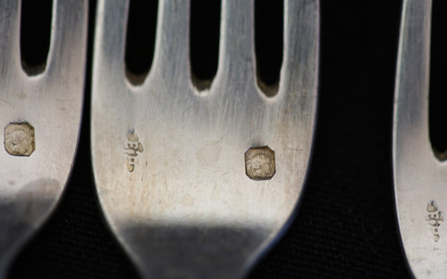 Servizio da dessert in argento massiccio 6 coltelli + 6 forchette XIX secolo