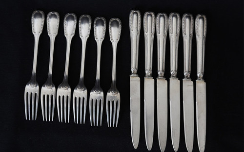 Servizio da dessert in argento massiccio 6 coltelli + 6 forchette XIX secolo