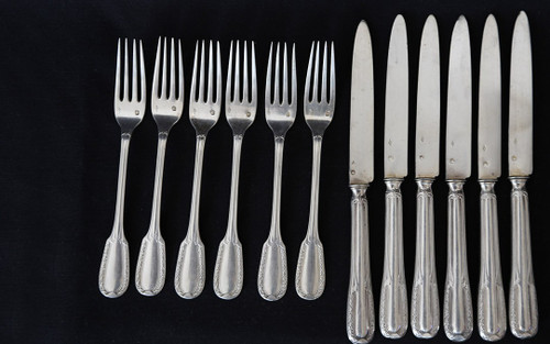 Servizio da dessert in argento massiccio 6 coltelli + 6 forchette XIX secolo