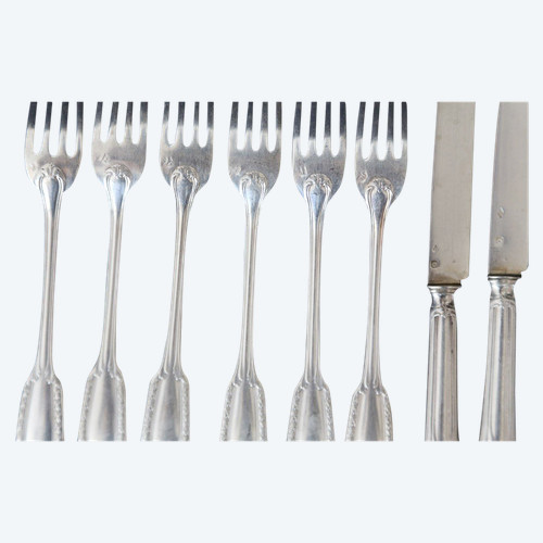 Servizio da dessert in argento massiccio 6 coltelli + 6 forchette XIX secolo