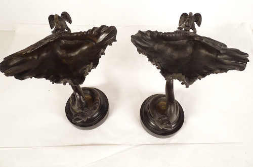 Coppia di ninnoli con draghi in bronzo gotico Viollet-le-duc Napoleone III XIX secolo