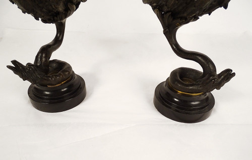Coppia di ninnoli con draghi in bronzo gotico Viollet-le-duc Napoleone III XIX secolo