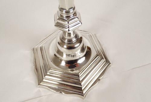 Pair of Louis XV Candlesticks in Solid Silver, Farmers General, Rennes, 1154gr, 18th Century
