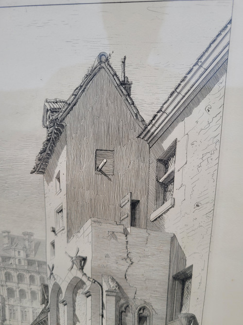 Gravure par "De la Rochebrune "/ Rare Vue sur le chateau de Blois 1871