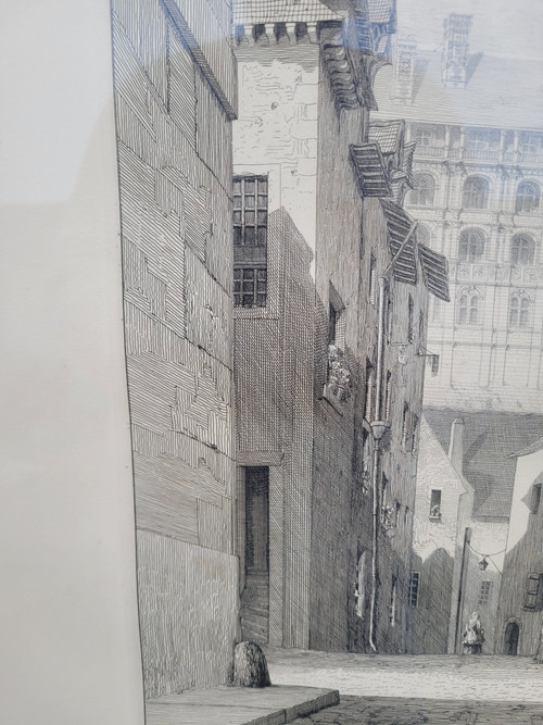 Gravure par "De la Rochebrune "/ Rare Vue sur le chateau de Blois 1871