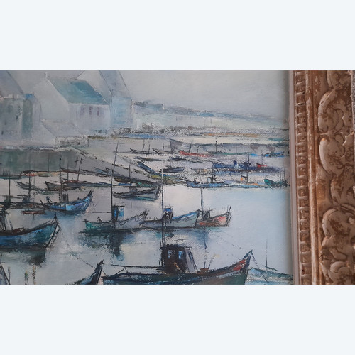 Charles Belbeoc'h  1926-2006  vue de la Turbale huile sur panneau 
