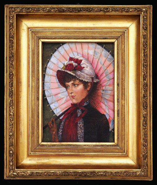 Ernest Ange DUEZ, Portrait of an elegant woman with an umbrella