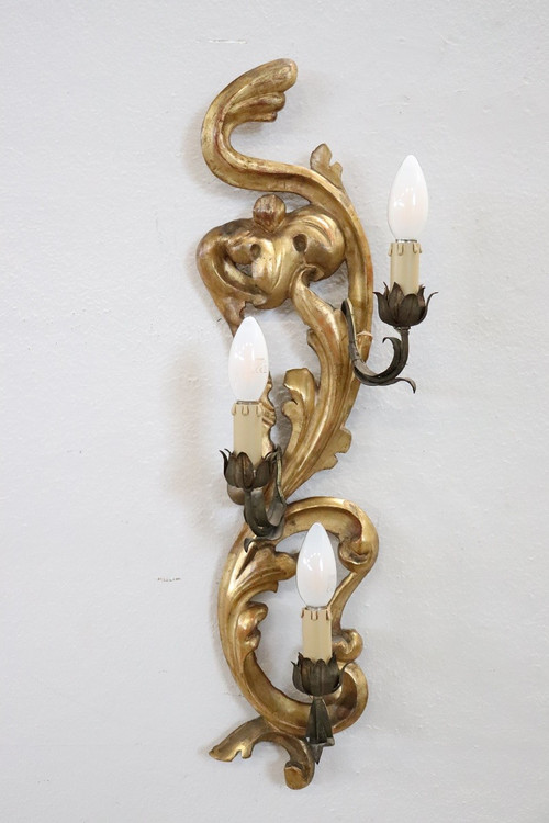 Applique in legno dorato 3 luci