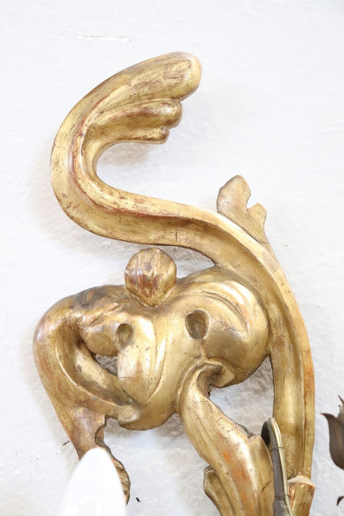 Applique in legno dorato 3 luci