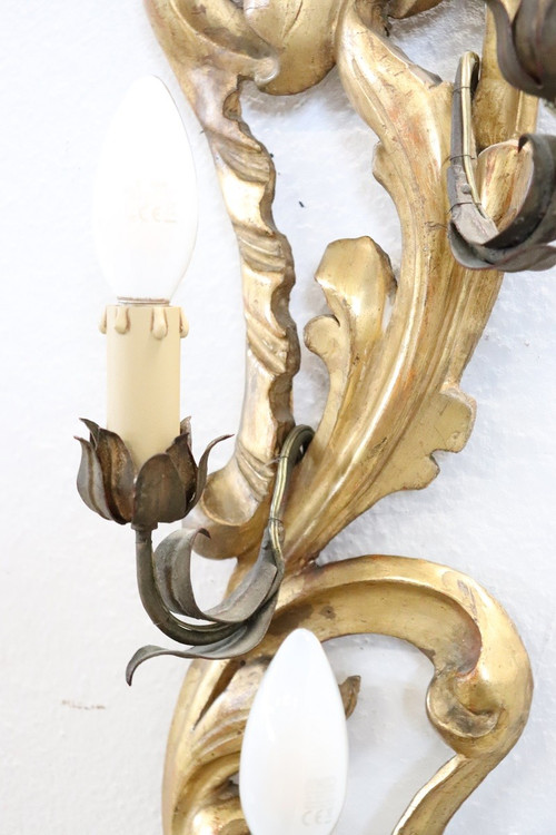 Applique in legno dorato 3 luci