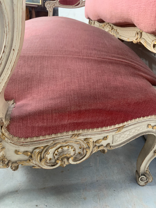 Louis XV style bench in lacquered and gilded beech, 20th century