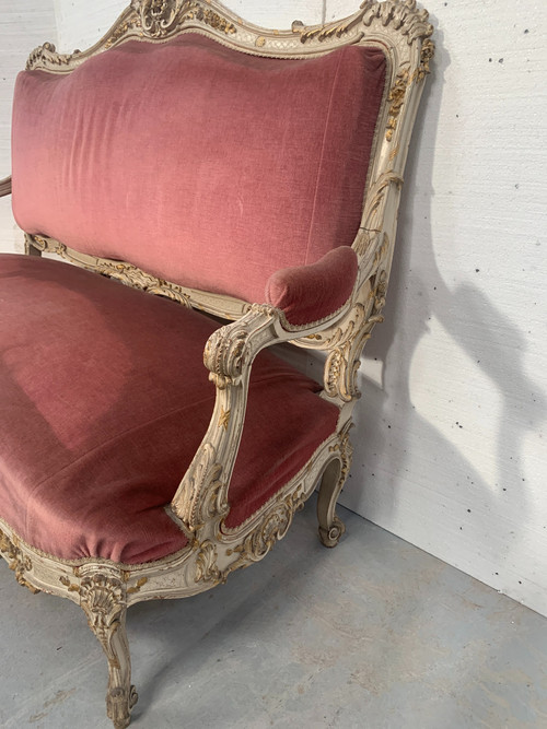 Louis XV style bench in lacquered and gilded beech, 20th century