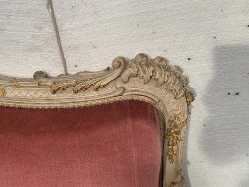 Louis XV style bench in lacquered and gilded beech, 20th century