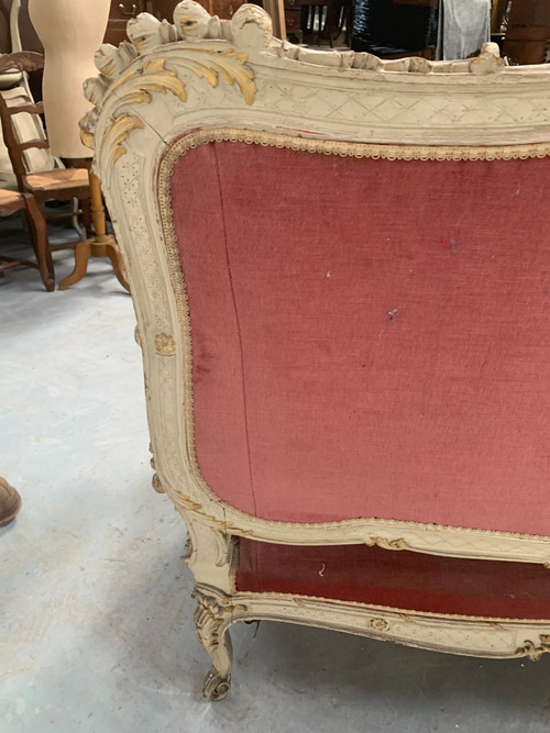 Louis XV style bench in lacquered and gilded beech, 20th century