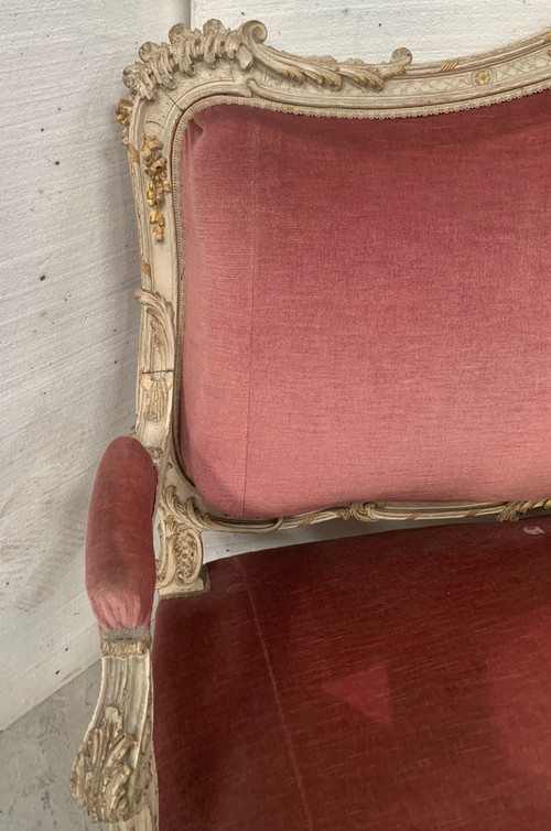 Louis XV style bench in lacquered and gilded beech, 20th century