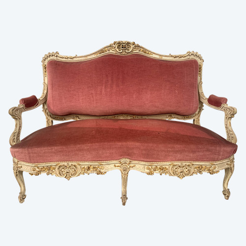 Louis XV style bench in lacquered and gilded beech, 20th century