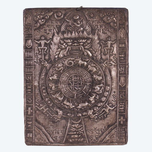 Thangka Vajrabhairava en argent, Yamāntaka, Tibet.