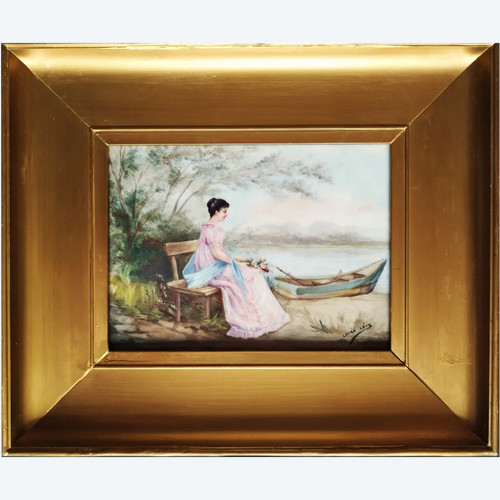 Tableau  Paysage Sur Plaque De Porcelaine Par Laure Lévy Limoges Jean Pouyat 