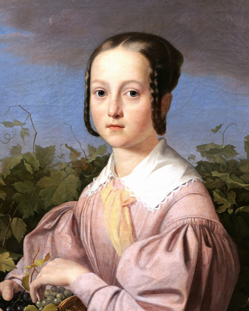 Joseph WEBER, Portrait d'une jeune fille tenant une corbeille de raisin