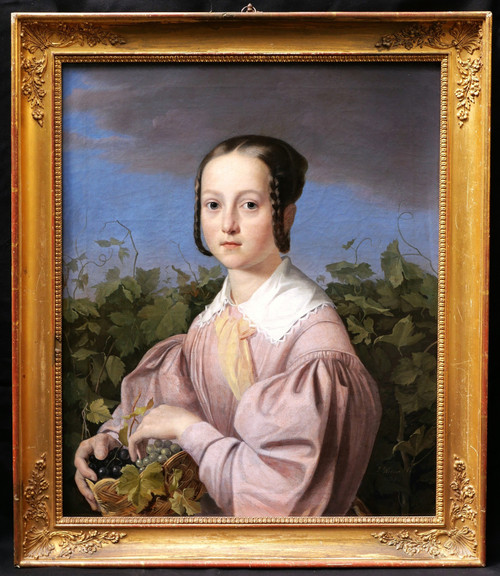 Joseph WEBER, Portrait d'une jeune fille tenant une corbeille de raisin