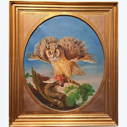 Seguace di Jean Jacques Bachelier (1724-1806), La civetta e la sua preda, olio