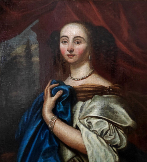 18th Century Dutch School, Portrait of an Elegant Lady with Pearls