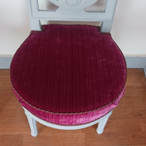 France, Louis XVI period - pair of lyre chairs, relacquered and maddered silk velvet