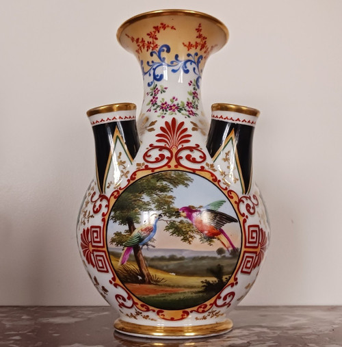 Denuelle à Paris - rarissimo vaso o spiga di fiori in legno di tulipano - porcellana eclettica - 1830 ca.