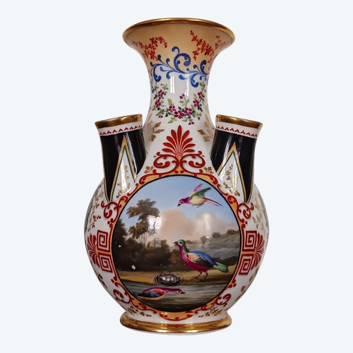 Denuelle à Paris - rarissimo vaso o spiga di fiori in legno di tulipano - porcellana eclettica - 1830 ca.