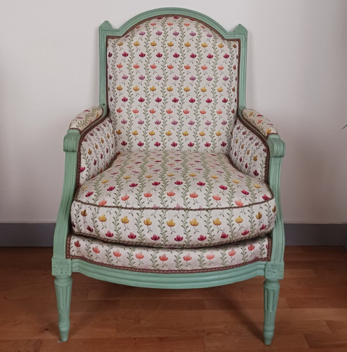 Rhône Valley, Louis XVI period - ample bergère à la reine - restored, Lelièvre silk