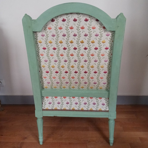 Rhône Valley, Louis XVI period - ample bergère à la reine - restored, Lelièvre silk