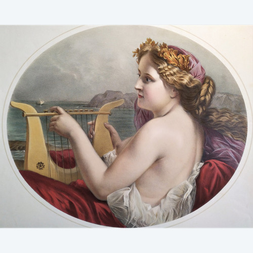 Syren  Watercolored Lithograph Greek Mythology 19th Century Old Print