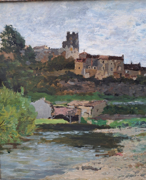 Edmond Petitjean (1844-1925), Une Lavandière Devant Moret Sur Loing (?)