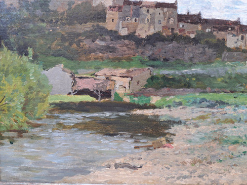 Edmond Petitjean (1844-1925), Une Lavandière Devant Moret Sur Loing (?)