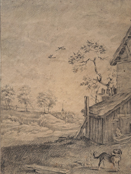 Follower of David II Teniers (Antwerp, 1610 - Brussels, 1690), The Farm, Large drawing