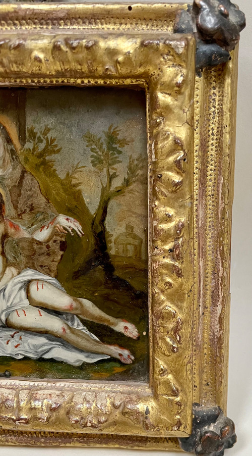 Piéta fixé sous verre 1715 , école italienne