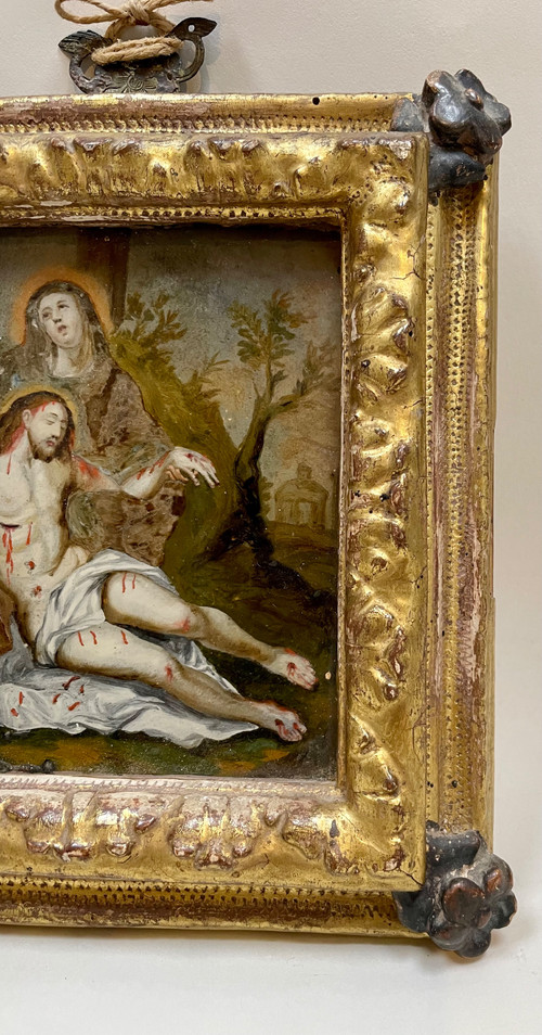 Piéta fixé sous verre 1715 , école italienne