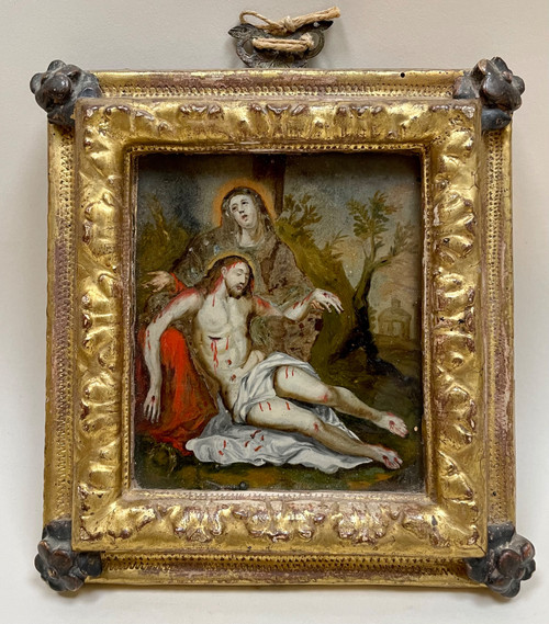 Piéta fixé sous verre 1715 , école italienne