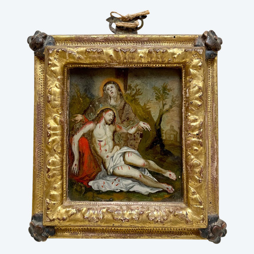 Piéta fixé sous verre 1715 , école italienne