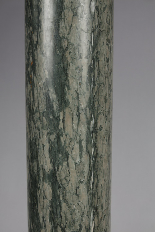 Pair of green Estours marble columns with Corinthian capitals
