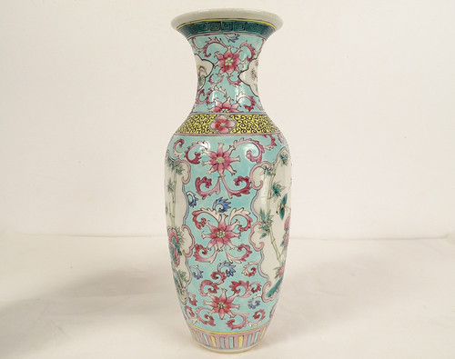 Pair of Chinese Porcelain Baluster Vases Birds Flowers Double Circle 19th century