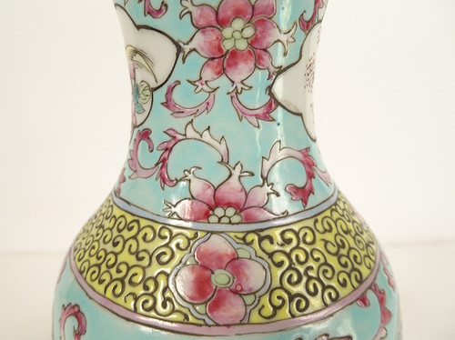 Pair of Chinese Porcelain Baluster Vases Birds Flowers Double Circle 19th century