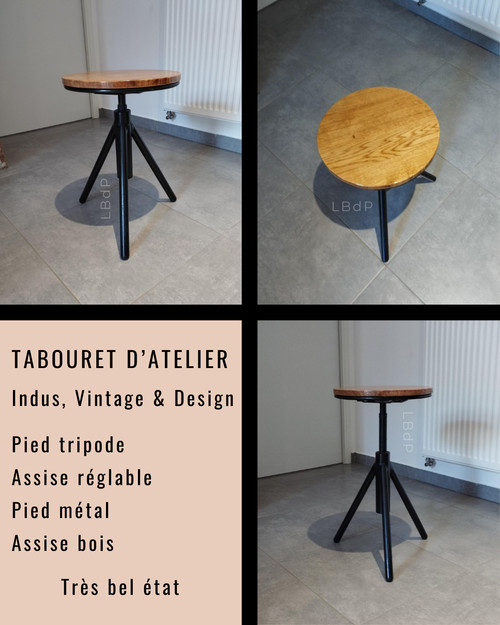 Sgabello indus a treppiede regolabile dal design vintage
