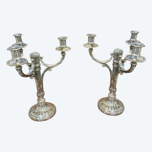 Coppia di candelabri - Luigi XVI - Bronzo argentato - Victor Saglier - V. 1900.