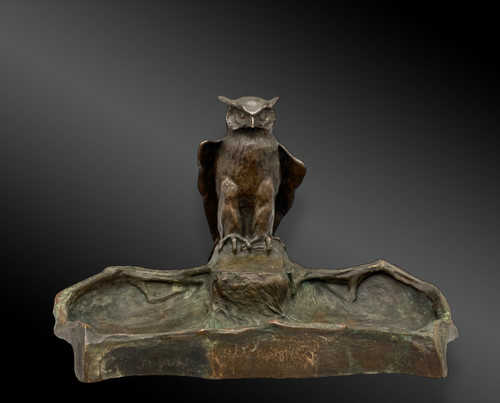 Paul JOUVE (1878-1973) Calamaio a forma di gufo - Bronzo