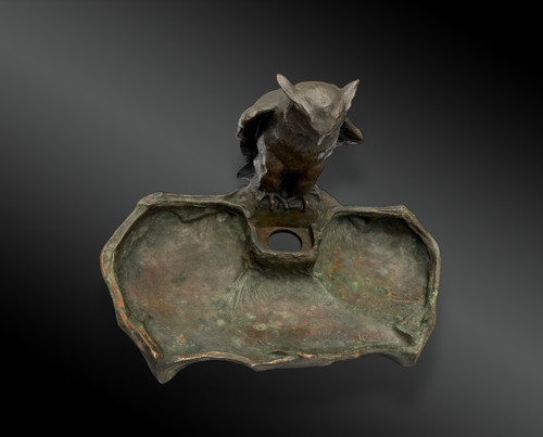 Paul JOUVE (1878-1973) Calamaio a forma di gufo - Bronzo